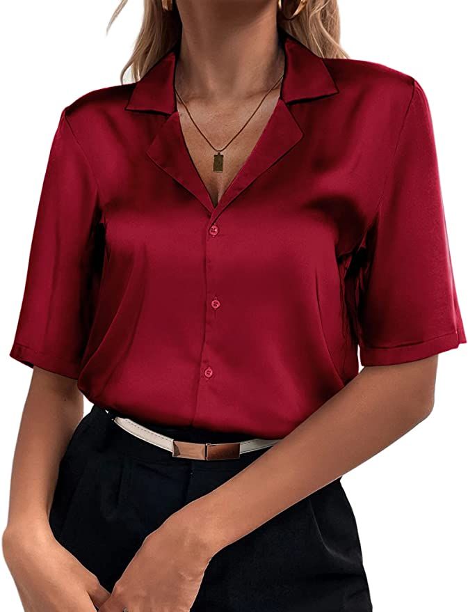 Satin Shirt Red Cuban Collar