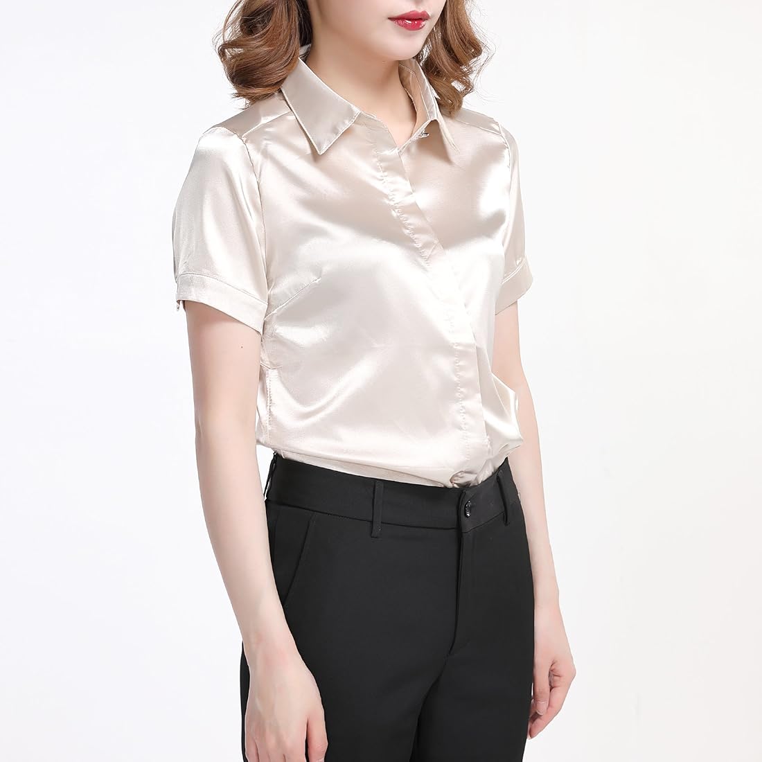 White formal collar half sleeve satin shirt